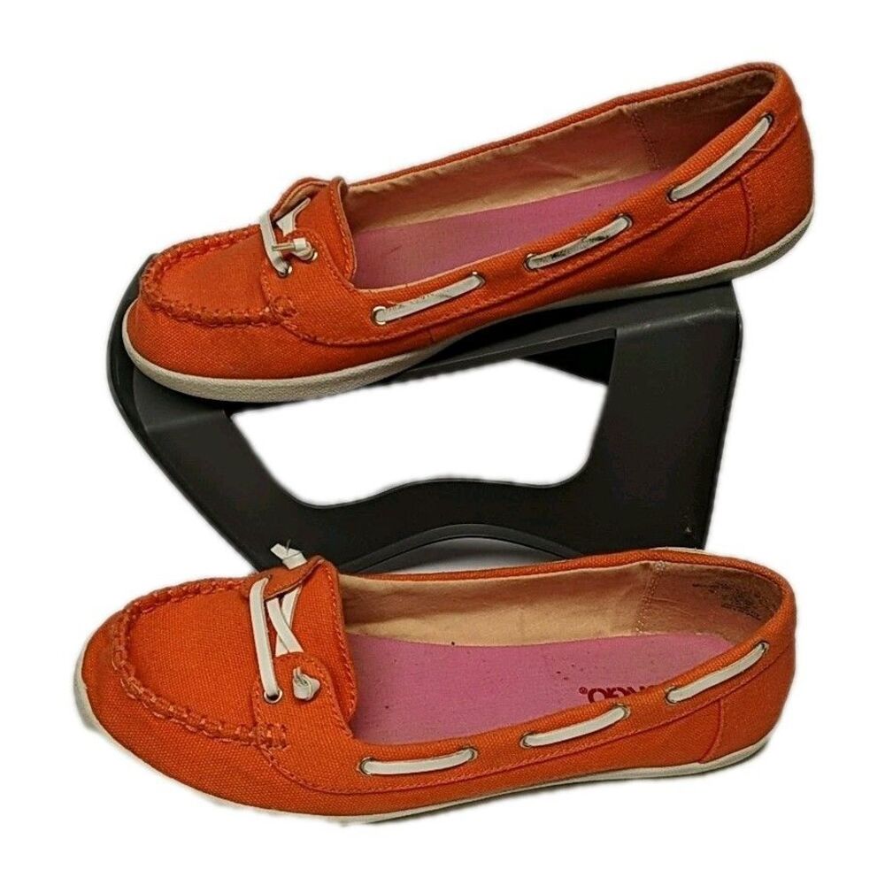 Bongo Women Canvas Boat Shoes 9 Casual Slip On Comfort Flat Orange Y2K Vintage